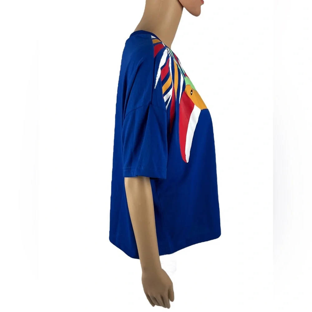 Adidas x Farm Rio Shirt Women Large Blue Tropical Short Sleeve Crop Pullover NWT - Picture 4 of 13
